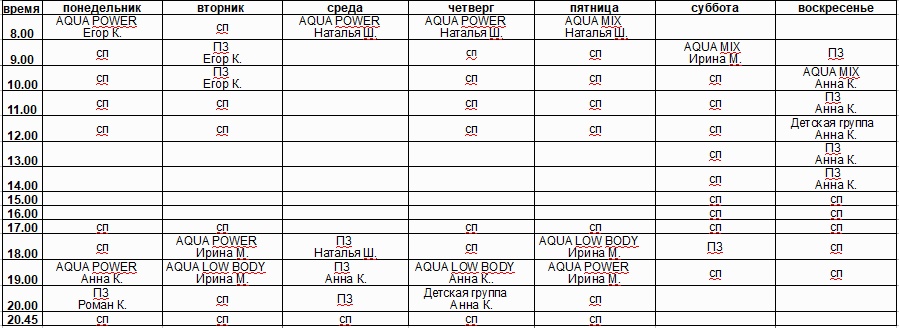 Расписание групповых занятий